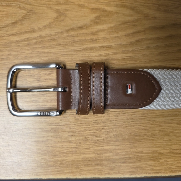 Tommy Hilfiger Mens White Woven Stretch Belt Leather Trim Size Large (38 To 40) - Picture 3 of 8